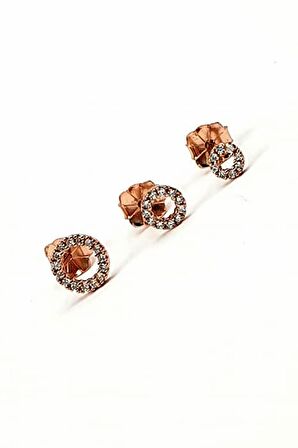 Pırlanta ışıltısında zirkon taşlı gümüş rose 3 lü tek küpe kombin