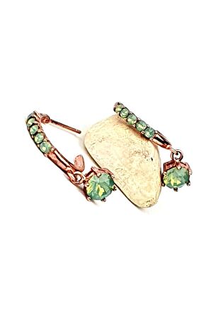 Su yeşili swarovski taşlı gümüş rose yarım halka küpe 1.5 cm 
