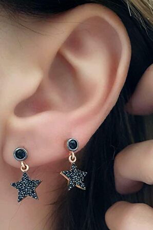 Yıldız figürlü minimal gümüş rose küpe