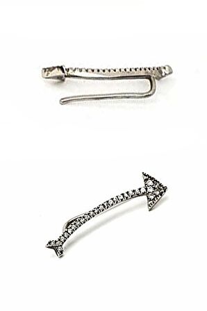 Ok figürlü gümüş tek earcuff küpe 