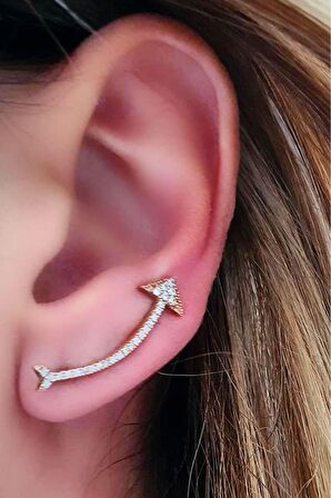 Ok figürlü gümüş rose tek earcuff küpe 