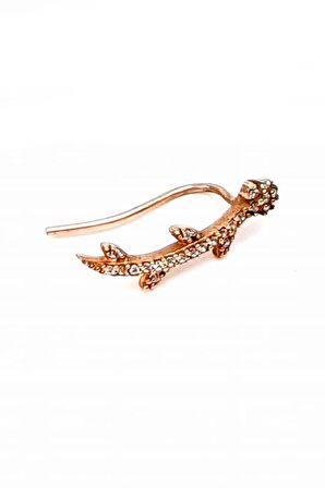 Pırlanta ışıltısında zirkon taşlı gümüş rose tek earcuff küpe