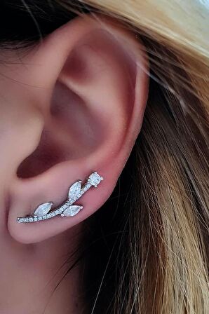 Zirkon taşlı pırlanta ışıltısında gümüş tek earcuff küpe 