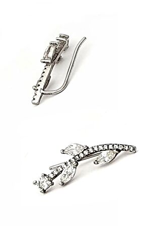 Zirkon taşlı pırlanta ışıltısında gümüş tek earcuff küpe 
