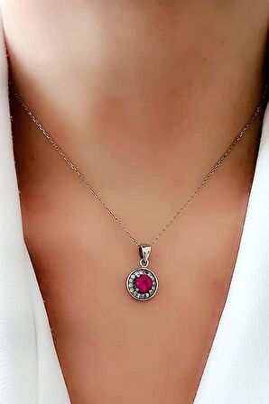 pembe zirkon taşlı gümüş kolye 