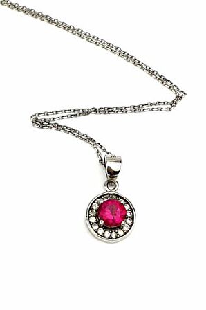 pembe zirkon taşlı gümüş kolye 