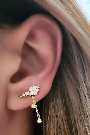 Hem earcuff hemde sıkıştırmalı kıkırdak küpesi el isi manolya gümüş altın kaplama  tek küpe