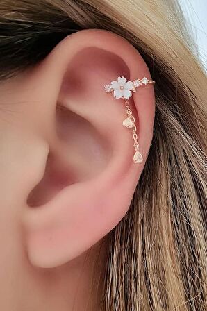 Hem earcuff hemde sıkıştırmalı kıkırdak küpesi el isi manolya gümüş rose tek küpe