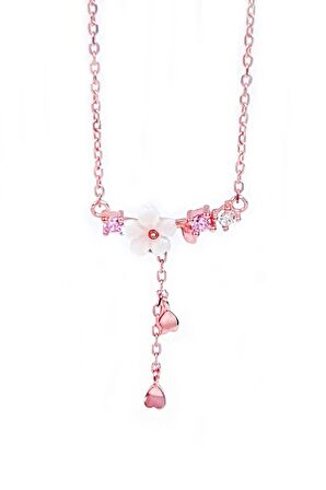 Gümüş üzerine rose altın kaplama manolya kolye