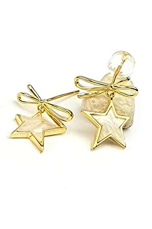 İtalyan tasarımı sedef taşlı gümüş üzerine altın kaplama yıldız küpe