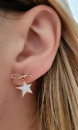 İtalyan tasarımı sedef taşlı gümüş rose yıldız küpe