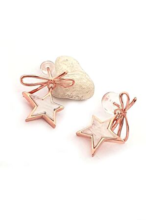 İtalyan tasarımı sedef taşlı gümüş rose yıldız küpe