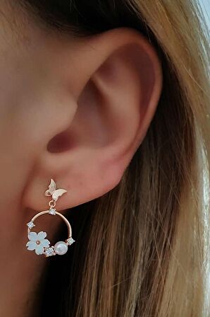 El isi sedef taşlı manolya rose gümüş küpe 