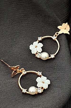 El isi sedef taşlı manolya rose gümüş küpe 