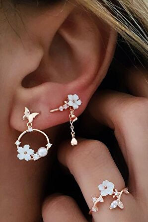 El isi sedef taşlı manolya rose gümüş küpe 