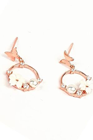 El isi sedef taşlı manolya rose gümüş küpe 