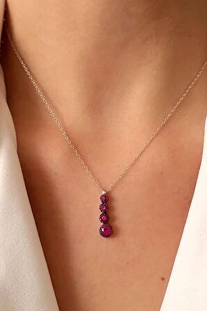 Pırlanta montür Pembe zirkon tasli gümüş lüks kolye 