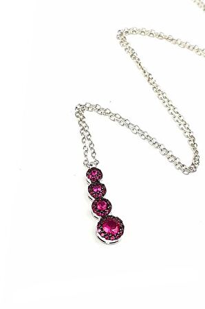 Pırlanta montür Pembe zirkon tasli gümüş lüks kolye 