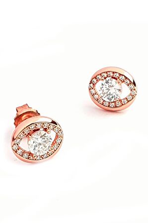 Pırlanta ışıltısında swarovski taşlı gümüş rose tek taş küpe