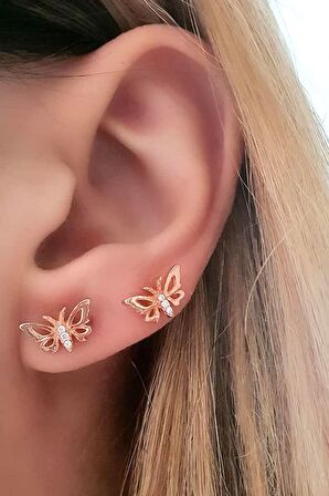 Kelebek figürlü gümüş rose küpe 