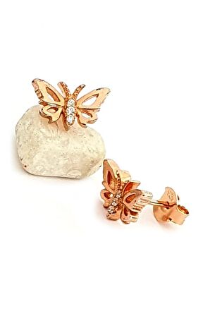 Kelebek figürlü gümüş rose küpe 