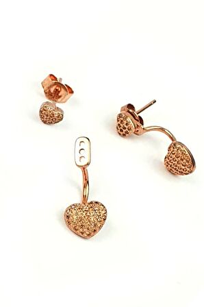 Şampanya rengi sitrin taşlı gümüş rose earcuff cift küpe