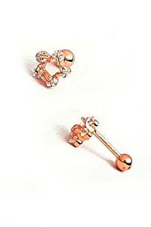 Pırlanta ışıltısında zirkon taşlı 925 ayar  gümüş rose tragus kıkırdak piercing 