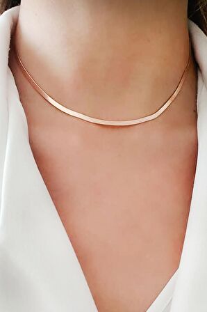 İtalyan 925 ayar gümüş rose choker yassı zincir kolye 40cm 3mm