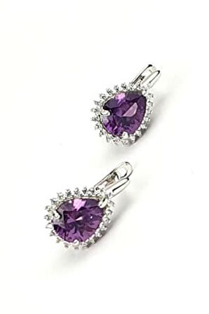 Sky diamond taş detaylı alesandrayt taşlı gümüş lüks küpe