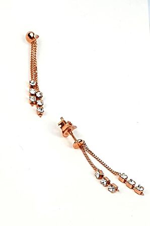 Swarovski taşlı italyan 925 ayar gümüş rose sallantılı cift küpe
