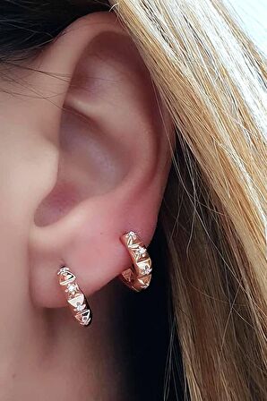 Zirkon taş detaylı rose gümüş küpe