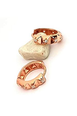 Zirkon taş detaylı rose gümüş küpe