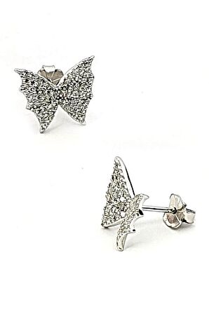 Kelebek figürlü pırlanta ışıltısında zirkon taşlı gümüş lüks küpe 