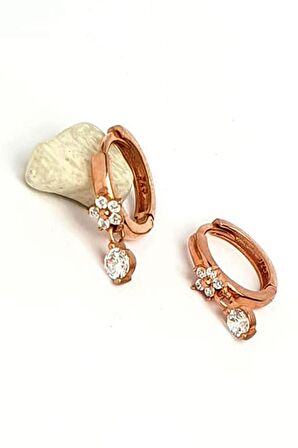 Cicek figürlü zirkon taş detaylı gümüş sallantili halka küpe 1cm 