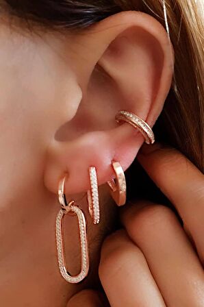 italyan tasarımı gümüş rose trend küpe 3cm