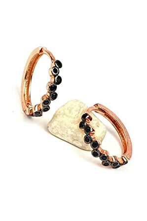 Siyah oniks taşlı gümüş rose halka küpe 1.5 cm