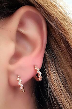 zirkon taşlı gümüş rose halka küpe 1cm