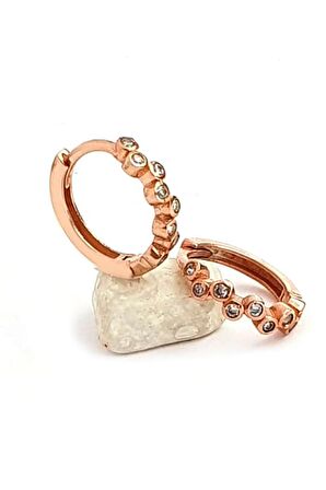 zirkon taşlı gümüş rose halka küpe 1cm
