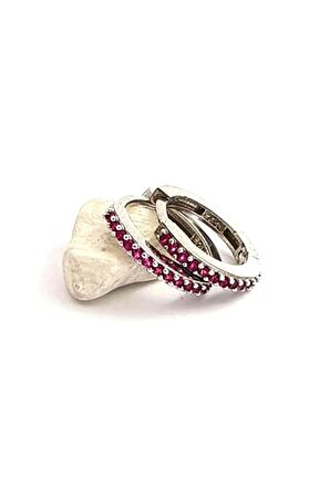 pembe zirkon taşlı gümüş halka küpe 1.5 cm