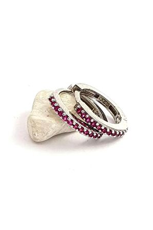 pembe zirkon taşlı gümüş halka küpe  1.7 cm çap