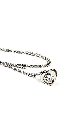 Kalp figürlü swarovski gümüş minimal tek taş kolye 