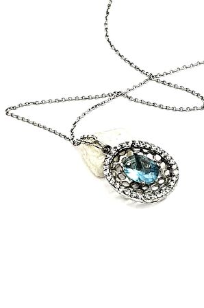 Aquamarin taşlı gümüş tasarım kolye