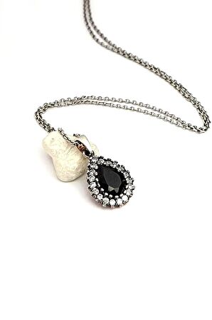 Oniks taşlı gümüş minimal damla kolye 