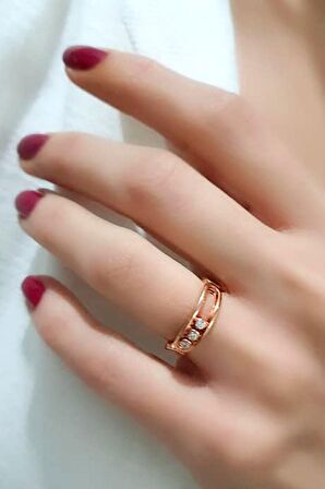 Zirkon taş detaylı taşları hareketli rose gümüş yüzük