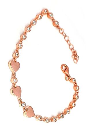 Kalp figürlü zirkon taş detaylı gümüş rose bileklik