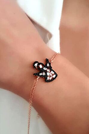 Oniks taşlı.baget kesim zirkon taş detaylı melek gümüş bileklik 