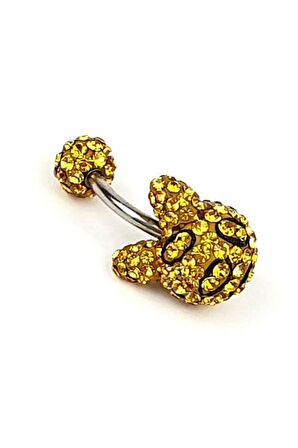 Kedi figürlü swarovski taşlı 316L anti alerjik cerrahi celik göbek piercing 