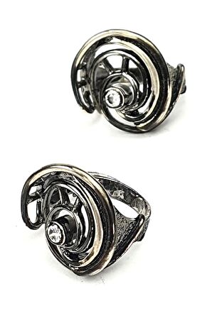 Zirkon taş detaylı tasarım siyah rodajlı gümüş yüzük 