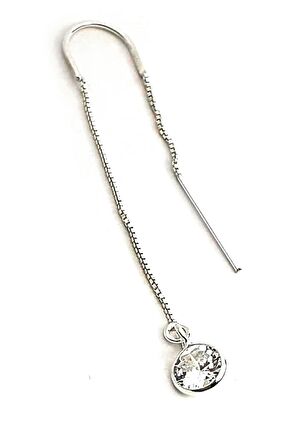 Zirkon taş detaylı gümüş modern zincir tek küpe 