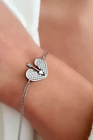 kalp figürlü zirkon taşlı gümüş bileklik